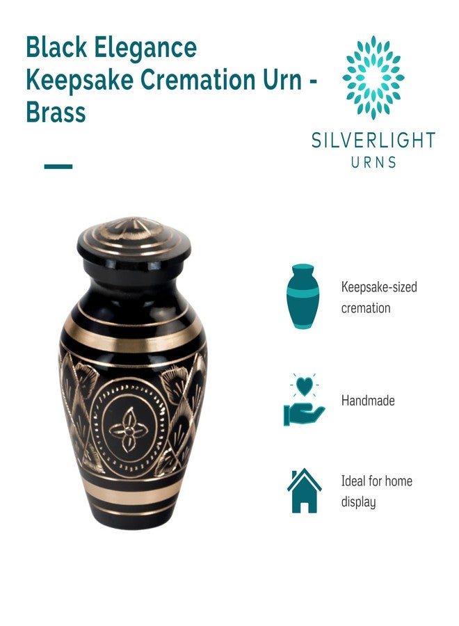 Silverlight Urns جرة سيلفرلايت أورينز بلاك إليجانس التذكارية لحفظ رماد الموتى، مصنوعة من النحاس الأسود، بنقشة زهور، ارتفاعها 3 بوصات - Image 4